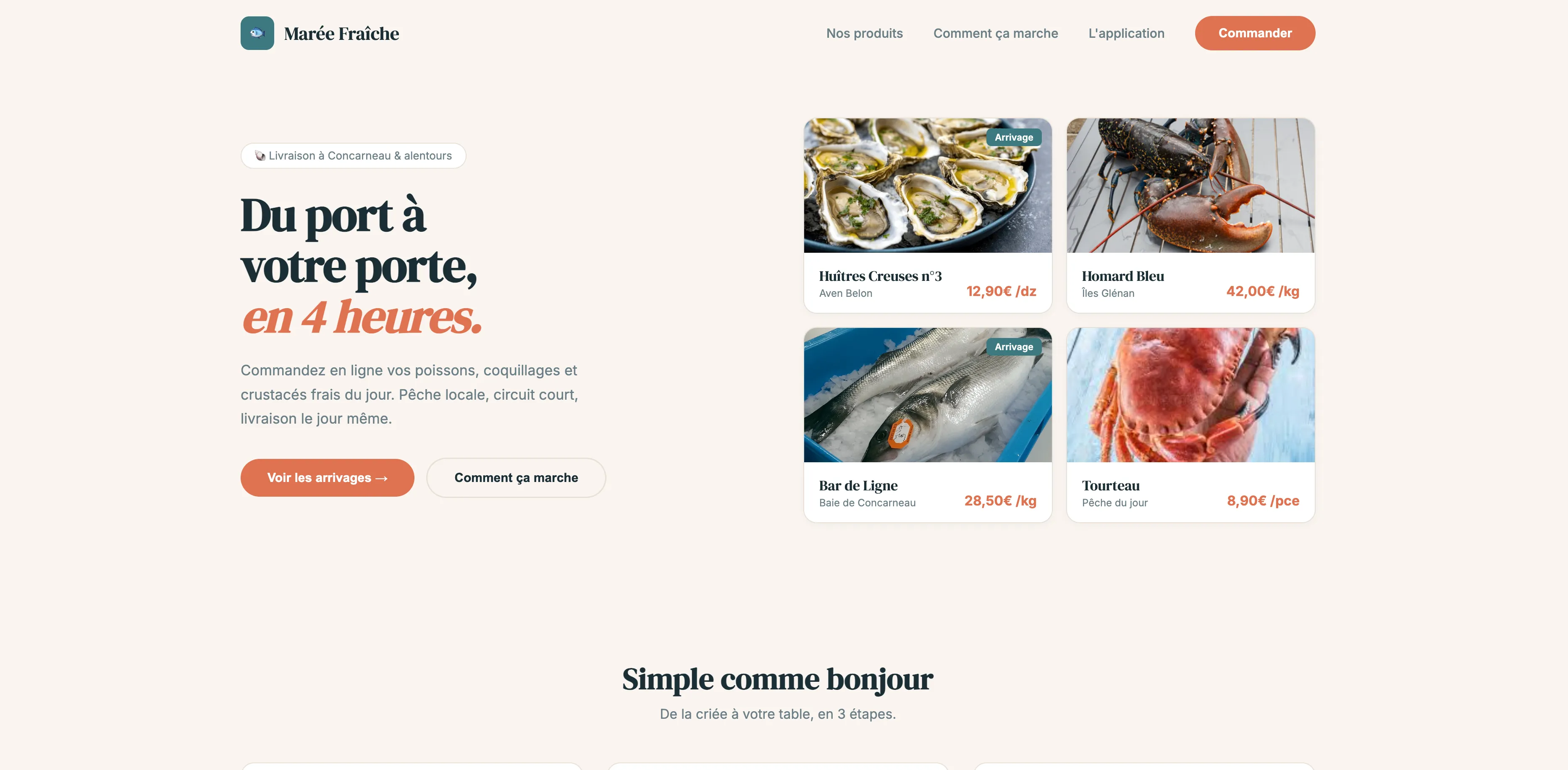 Site vitrine Marée Fraîche — commerce de poissons