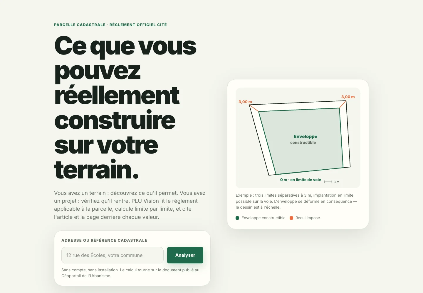 Capture de la landing page de PLU Vision